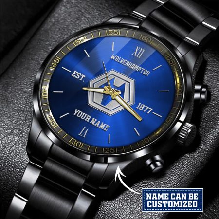 Wolverhampton Wanderers EPL Personalized Black Hand Watch Gift For Fans