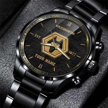 Wolverhampton Wanderers EPL Personalized Black Hand Watch Gift For Fans