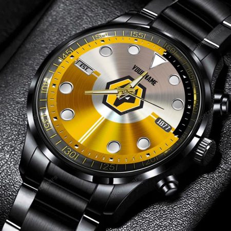 Wolverhampton Wanderers EPL Personalized Black Stainless Steel Watch Gift For Fans