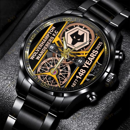 Wolverhampton Wanderers F.C Premier League Black Stainless Steel Watch Gift For Fan