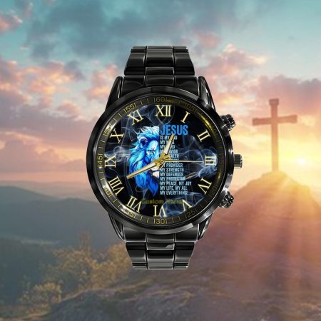 Womens Jesus Is My God King Personalized Black Stainless Steel Watch
