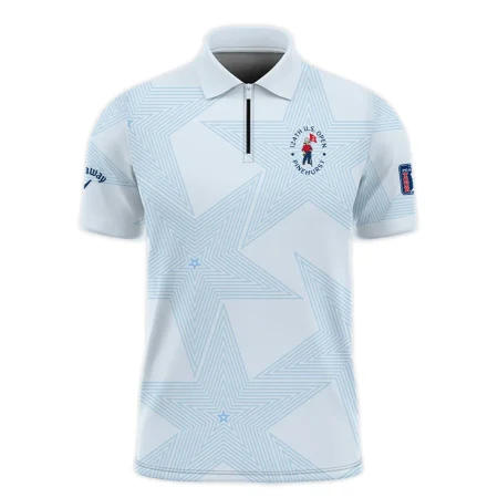 Golf 124th U.S. Open Pinehurst Callaway Zipper Polo Shirt Stars Light Blue Golf Sports All Over Print Zipper Polo Shirt For Men