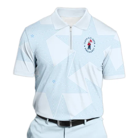 Golf Sport 124th U.S. Open Pinehurst Zipper Polo Shirt Sports Star Sripe Light Blue Zipper Polo Shirt For Men