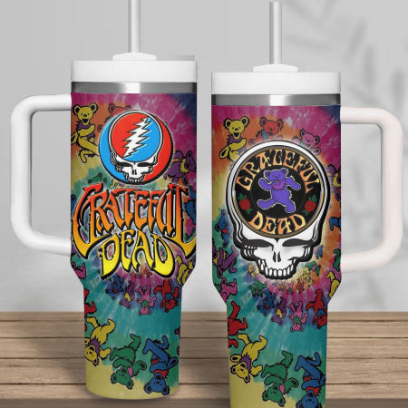 Grateful Dead Music Custom  Quencher 40oz Stainless Steel Tumbler HG With Handle