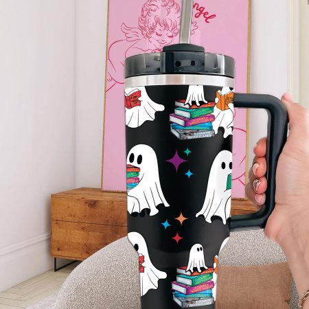 Halloween A Court Of Thorns And Roses Ghost Reading Custom  Quencher 40oz Stainless Steel Tumbler HG With Handle
