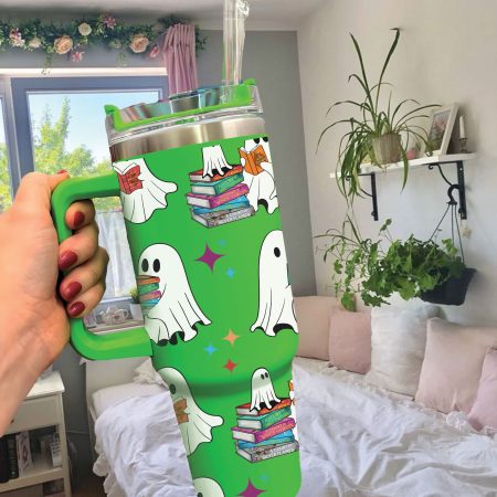 Halloween A Court Of Thorns And Roses Ghost Reading Custom  Quencher 40oz Stainless Steel Tumbler HG With Handle