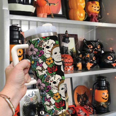 Halloween Floral Horror Custom  Quencher 40oz Stainless Steel Tumbler HG With Handle