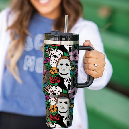 Halloween Floral Horror Custom  Quencher 40oz Stainless Steel Tumbler HG With Handle