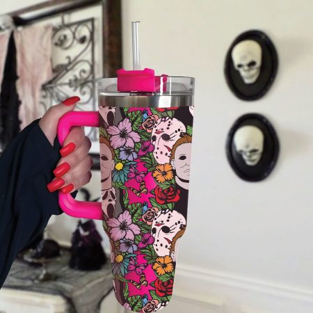 Halloween Floral Horror Custom  Quencher 40oz Stainless Steel Tumbler HG With Handle