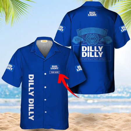 Personalized Bud Light Dilly Dilly Royal Blue Hawaiian Shirt, Bud Light Button Down Short Sleeve Shirt, Bud Light Logo Print Summer Aloha Shirts