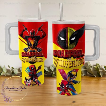 Deadpool and Wolverine Custom  Quencher 40oz Stainless Steel Tumbler HG With Handle