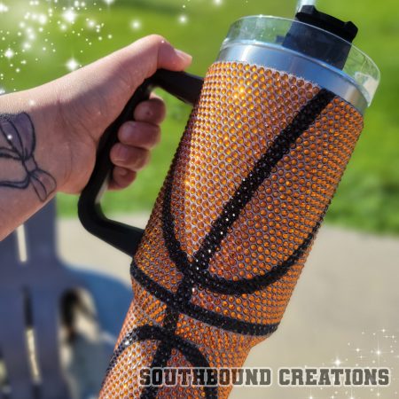 40 Ounce Blinged Out Sport Basketball Baseball Softball Mom Transparent Lid Rhinestone Diamond 40oz Tumbler With Handle HG