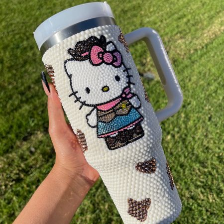Custom Transparent Lid Rhinestone Diamond 40oz Tumbler With Handle HG