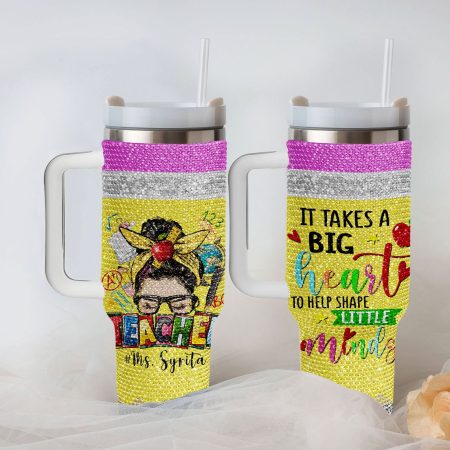 Personalized Teacher Back To School Gift First Day Of School End Of Year Christma Teacher Appreciation GiftTransparent Lid Rhinestone Diamond 40oz Tumbler With Handle HG