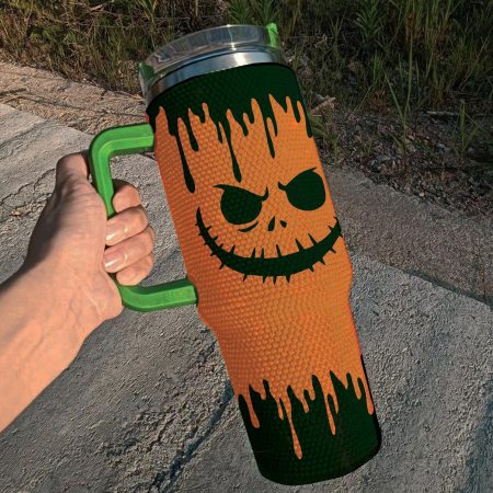 Halloween Orange Pumpkin Halloween Bling Spooky Spooky Season Dripping Creepy Halloween Transparent Lid Rhinestone Diamond 40oz Tumbler With Handle HG