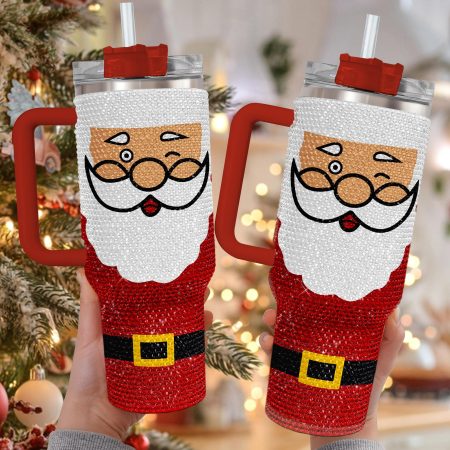 Christma Santa Clau Christma Santa Bling Puffy Christma Christma Gift Retro Santa Transparent Lid Rhinestone Diamond 40oz Tumbler With Handle HG