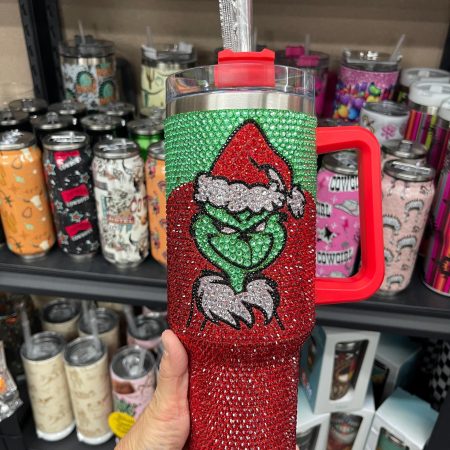 CHRISTMA Transparent Lid Rhinestone Diamond 40oz Tumbler With Handle HG