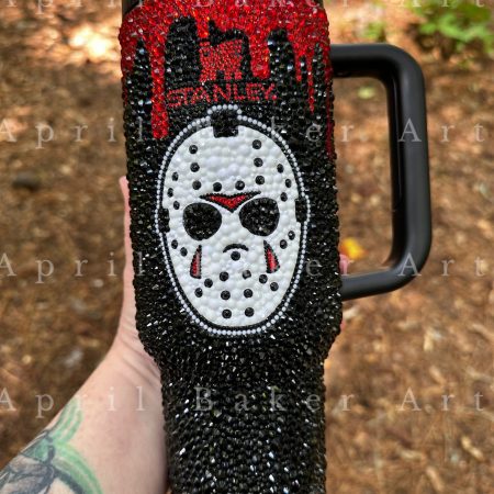 Bling Stanley Quencher horror themed Jason with blood drip bling Transparent Lid Rhinestone Diamond 40oz Tumbler With Handle HG
