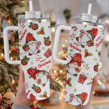Christma Cute Gnome Christma Bling Funny Gnome Christma Bling Holiday Family Trip GiftTransparent Lid Rhinestone Diamond 40oz Tumbler With Handle HG