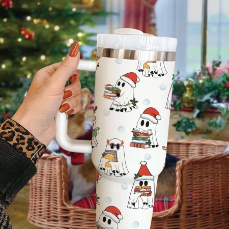 Christma Ghost Reading Cute Xma Bookish Funny Reader with Lid and Straw Christma Transparent Lid Rhinestone Diamond 40oz Tumbler With Handle HG
