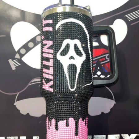 Custom Halloween Halloween Stainles Steel Michael Transparent Lid Rhinestone Diamond 40oz Tumbler With Handle HG