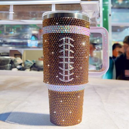 Custom Sport Bling Stainles Steel Sport Transparent Lid Rhinestone Diamond 40oz Tumbler With Handle HG