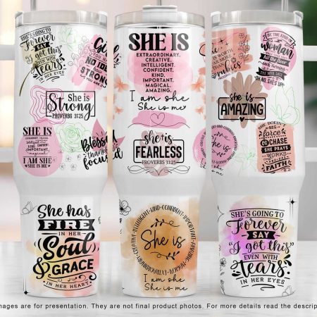 She Is Me Daily Affirmations 40oz Tumbler Wrap, Inspirational Woman Tumbler Design, Positive Affirmations Tumbler  L3N