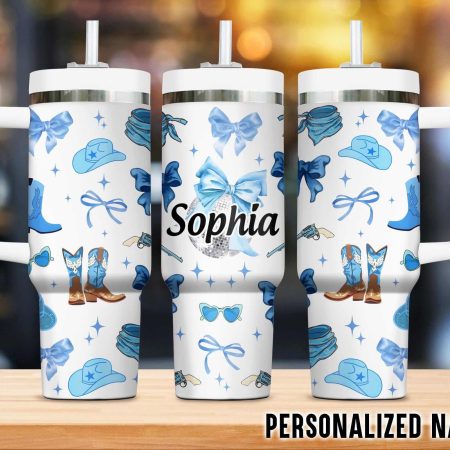 Personalized Blue Cowgirl Gift 40Oz Water Bottle, Western Style Tumbler, Gift For Girl/ Western Lovers l3n