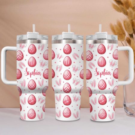 Personalized Easter Bunny and Egg 40 Oz Tumbler with Custom Name for Kids L3N Perfect Easter Gift for Boys and Girls