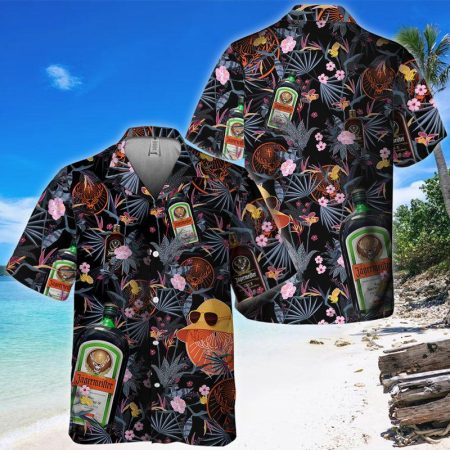 Tropical Floral Jagermeister Liqueur Hawaiian Shirt For Men, Jagermeister Aloha Button Down Short Sleeve Shirt, Jagermeister Summer Aloha Shirts
