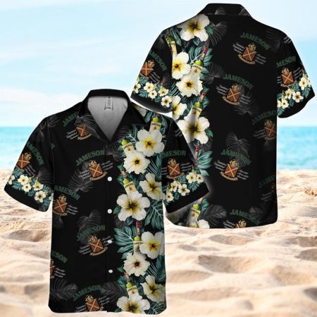 Jameson Whisky Tropical Floral Hawaiian Shirts, Jameson Hibiscus Tropical Short Sleeve Button Down Shirts, Jameson Whisky Summer Aloha Shirts