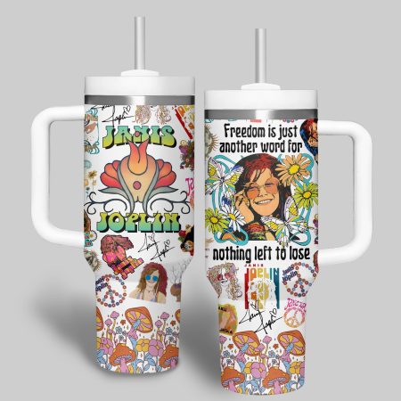 Janis Joplin Music Custom Stanley Quencher 30oz or 40oz Stainless Steel Tumbler With Handle HG