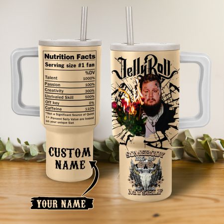 Jelly Roll Music Custom Stanley Quencher 30oz or 40oz Stainless Steel Tumbler With Handle HG