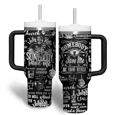 Jelly Roll Music Custom Stanley Quencher 30oz or 40oz Stainless Steel Tumbler With Handle HG