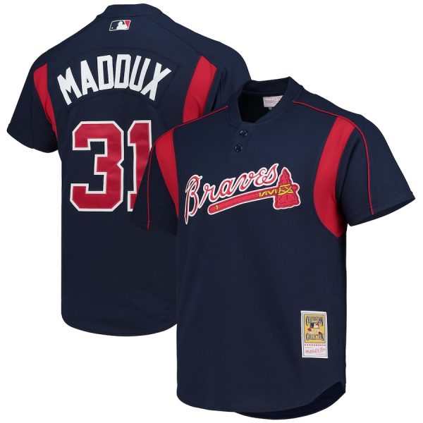 Greg Maddux Atlanta Braves Mitchell & Ness Cooperstown Collection Mesh Batting Practice Button-Up Jersey – Navy –