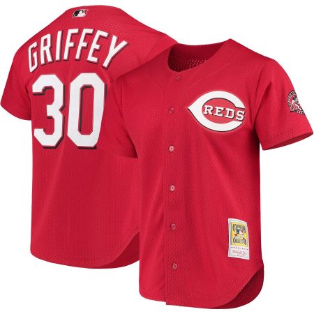 Ken Griffey Jr. Cincinnati Reds Mitchell & Ness Cooperstown Collection Mesh Batting Practice Button-Up Jersey – Red –
