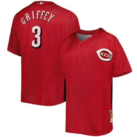 Ken Griffey Jr. Cincinnati Reds Mitchell & Ness Cooperstown Collection Mesh Batting Practice Button-Up Jersey – Red –