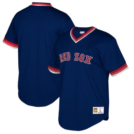 Boston Red Sox Mitchell & Ness Big & Tall Cooperstown Collection Mesh Wordmark V-Neck Jersey – Navy –