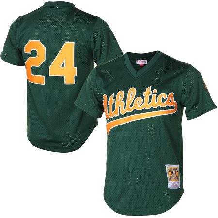 Rickey Henderson Oakland Athletics Mitchell & Ness 1998 Cooperstown Mesh Batting Practice Jersey – Green –