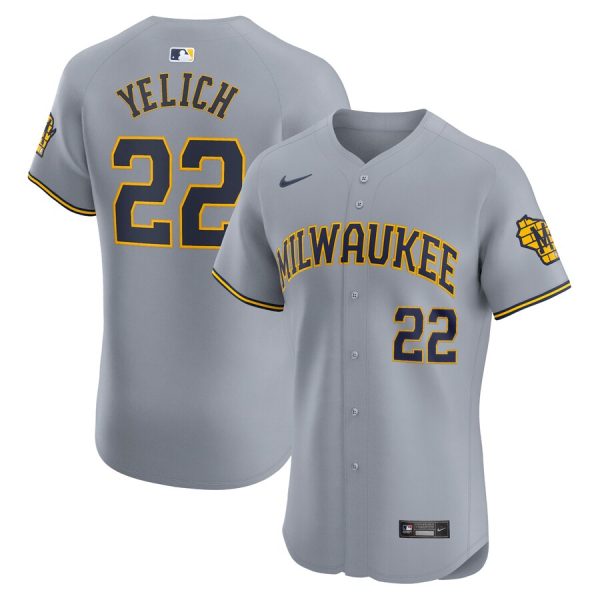 Christian Yelich Milwaukee Brewers Nike Road Elite Player Jersey – Gray –
