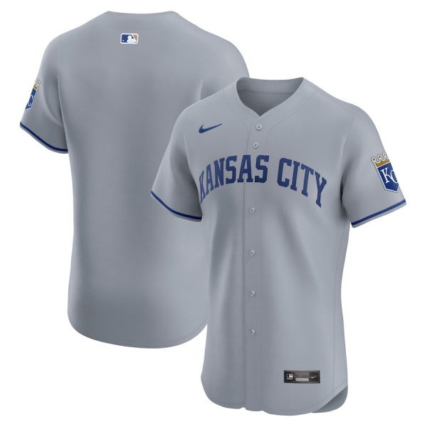 Kansas City Royals Nike Road Vapor Premier Elite Patch Jersey – Gray –