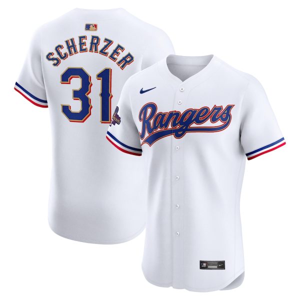 Max Scherzer Texas Rangers Nike 2024 Gold Collection Elite Player Jersey – White –