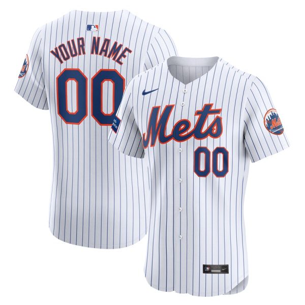 New York Mets Nike Home Elite Custom Patch Jersey – White –