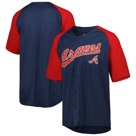 Atlanta Braves Stitches Button-Down Raglan Fashion Jersey – Navy –