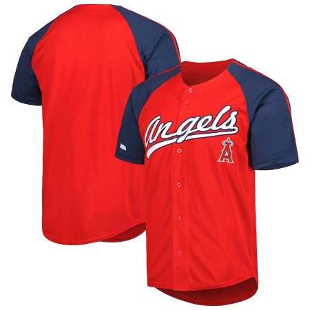 Los Angeles Angels Stitches Button-Down Raglan Fashion Jersey – Red –