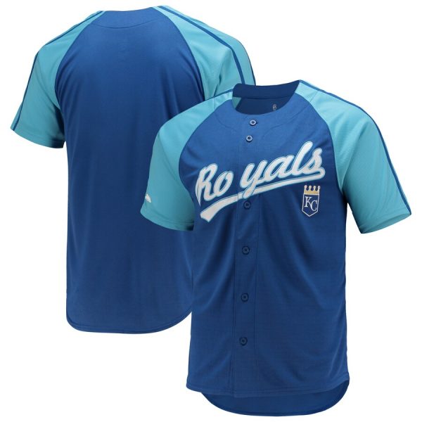 Kansas City Royals Stitches Button-Down Raglan Replica Jersey – Royal –
