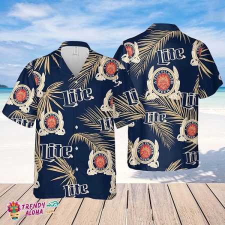 Miller Lite Palm Leaves Pattern Hawaiian Shirt, Miller Lite Beer Aloha Summer Beach Shirt, Miller Lite Beer Tropical Button Down Hawaiian Shirt