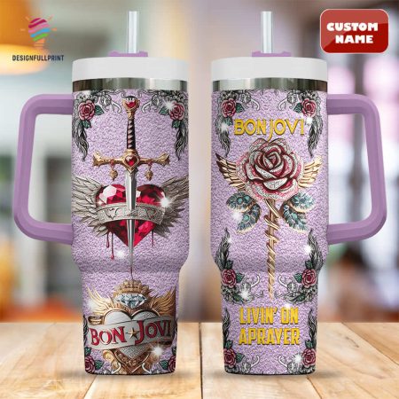 Bon Jovi Livin’s Custom Color On A Prayer Quencher 30oz or 40oz Stainless Steel Tumbler With Handle L3N