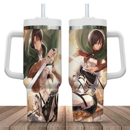 Mikasa & Levi Ackerman Attack on Titan Anime Custom Quencher 30oz or 40oz Stainless Steel Tumbler With Handle HCA