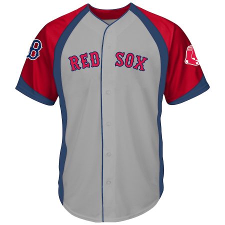 Boston Red Sox Big & Tall Colorblock Full-Button Jersey – Gray/Navy –